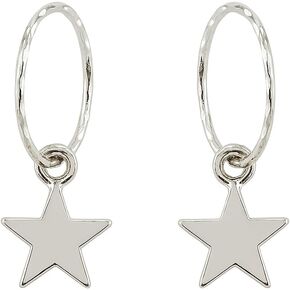 925 Solid Sterling Silver Faceted Sleeper Hoop Earrings For Women | Silver Star Drop Dangle Charm Earring - Mini Silver Star Hoops in Kuwait