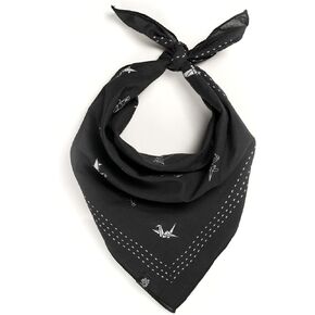 باندانا - منديل قطن 100%، وشاح رأس ناعم للاستخدام الخارجي للرجال والنساء - طيور أوريغامي (أسود) in Kuwait