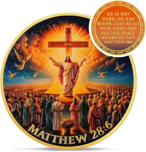 Jesus Cross Christian Challenge Coin - God Matthew 28:6 Scriptures Religious Token - Pocket Bible Verses Love Chip for Study - Inspirational Doves Good Luck Pigeon Gifts for Men Women Kids Coworker in Saudi Arabia