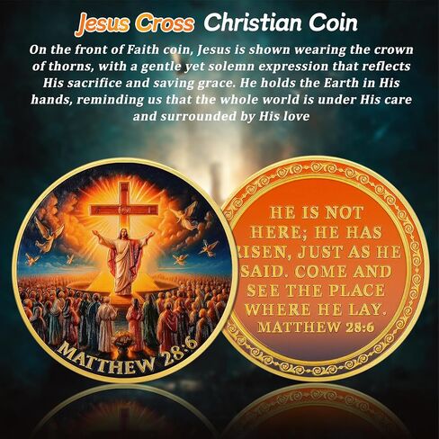 Jesus Cross Christian Challenge Coin - God Matthew 28:6 Scriptures Religious Token - Pocket Bible Verses Love Chip for Study - Inspirational Doves Good Luck Pigeon Gifts for Men Women Kids Coworker in Saudi Arabia