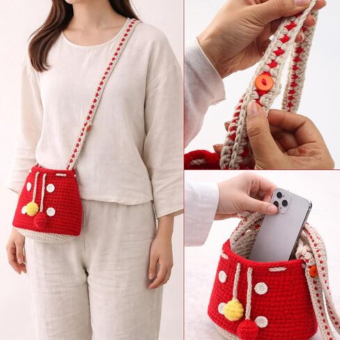 Mushroom Crossbody Purse Tote Bag for Women - Gift Bag Cute Adjustable Strap for Crochet Cottagecore Knitted Drawstring Bag in Saudi Arabia