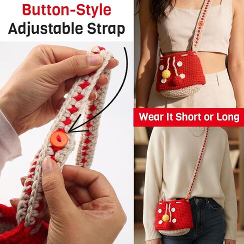 Mushroom Crossbody Purse Tote Bag for Women - Gift Bag Cute Adjustable Strap for Crochet Cottagecore Knitted Drawstring Bag in Saudi Arabia