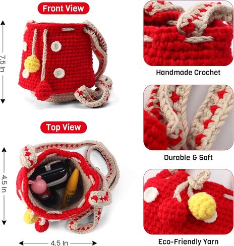 Mushroom Crossbody Purse Tote Bag for Women - Gift Bag Cute Adjustable Strap for Crochet Cottagecore Knitted Drawstring Bag in Saudi Arabia
