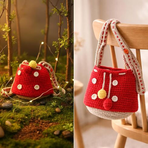 Mushroom Crossbody Purse Tote Bag for Women - Gift Bag Cute Adjustable Strap for Crochet Cottagecore Knitted Drawstring Bag in Saudi Arabia