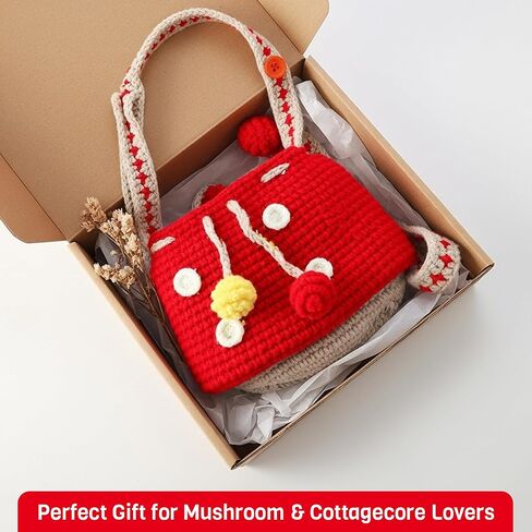 Mushroom Crossbody Purse Tote Bag for Women - Gift Bag Cute Adjustable Strap for Crochet Cottagecore Knitted Drawstring Bag in Saudi Arabia