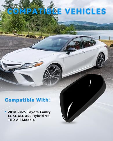 مرآة الرؤية الخلفية الجانبية لباب السيارة الخارجي لسيارة To-yota Camry 2025 2024 2023 2022 2021 2020 2019 2018 ملحقات أغطية مرآة الرؤية الخلفية (أسود لامع) in Kuwait
