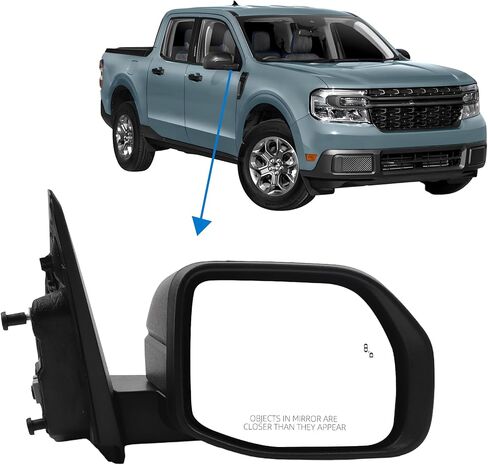 Right Passenger Side Exterior Door Mirror Compatible With 2022-2025 Ford Maverick NZ6Z-17682-L 7 Pins Power and Heated Glass Manual folding with BLIS (Blind Spot Sensor) Textured black cover in Saudi Arabia