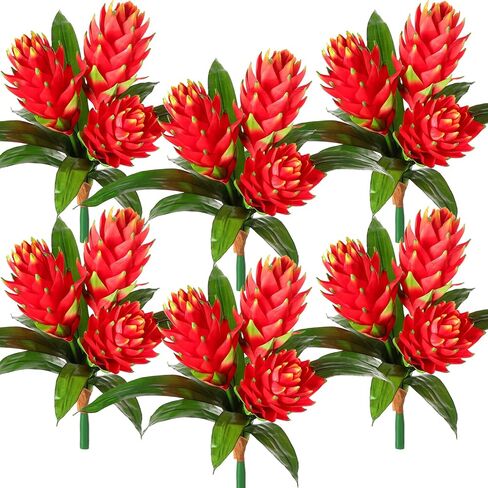 Hotop 2 Bundles Double Bromeliad Artificial Flower 16 Inch Artificial Tropical Flowers Plants for Outdoor Indoor Nature Decoration in Saudi Arabia