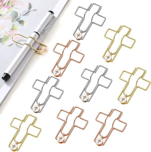 9 عبوات من حامل القلم الورقي المتقاطع مع سحر المينا المتقاطع المعدني على شكل متقاطع لأقلام القلم المرتكزة على الإيمان لأجهزة الكمبيوتر المحمولة والأناجيل والمجلات والمخططين واللوازم المكتبية، ذهبي فضي وردي ذهبي in Kuwait