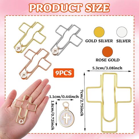 9 عبوات من حامل القلم الورقي المتقاطع مع سحر المينا المتقاطع المعدني على شكل متقاطع لأقلام القلم المرتكزة على الإيمان لأجهزة الكمبيوتر المحمولة والأناجيل والمجلات والمخططين واللوازم المكتبية، ذهبي فضي وردي ذهبي in Kuwait