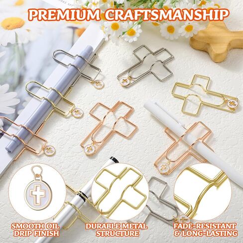 9 عبوات من حامل القلم الورقي المتقاطع مع سحر المينا المتقاطع المعدني على شكل متقاطع لأقلام القلم المرتكزة على الإيمان لأجهزة الكمبيوتر المحمولة والأناجيل والمجلات والمخططين واللوازم المكتبية، ذهبي فضي وردي ذهبي in Kuwait