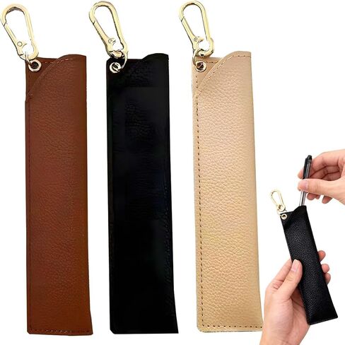 Tizee 3-Piece Pen Holder for Lanyard with Keychain Clips - 2 Pen Capacity, Anti-Lost Pencil Pouch, Leather Protective Cover for School, Office, and Business Use in Kuwait