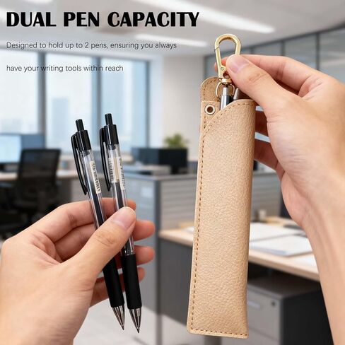 Tizee 3-Piece Pen Holder for Lanyard with Keychain Clips - 2 Pen Capacity, Anti-Lost Pencil Pouch, Leather Protective Cover for School, Office, and Business Use in Kuwait