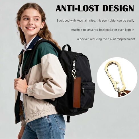 Tizee 3-Piece Pen Holder for Lanyard with Keychain Clips - 2 Pen Capacity, Anti-Lost Pencil Pouch, Leather Protective Cover for School, Office, and Business Use in Kuwait