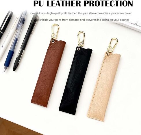 Tizee 3-Piece Pen Holder for Lanyard with Keychain Clips - 2 Pen Capacity, Anti-Lost Pencil Pouch, Leather Protective Cover for School, Office, and Business Use in Kuwait