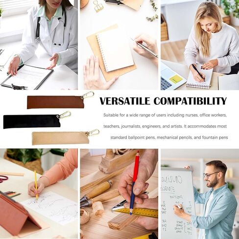 Tizee 3-Piece Pen Holder for Lanyard with Keychain Clips - 2 Pen Capacity, Anti-Lost Pencil Pouch, Leather Protective Cover for School, Office, and Business Use in Kuwait