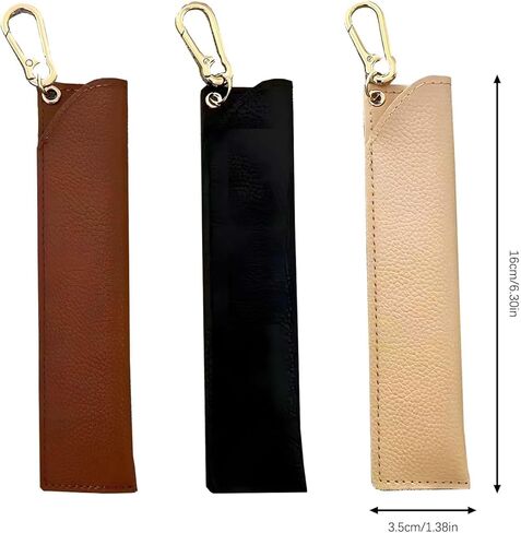 Tizee 3-Piece Pen Holder for Lanyard with Keychain Clips - 2 Pen Capacity, Anti-Lost Pencil Pouch, Leather Protective Cover for School, Office, and Business Use in Kuwait