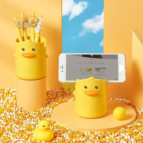 Generic صندوق تخزين متعدد الأغراض كرتوني حامل قلم حامل فرشاة الأسنان حامل الهاتف (أصفر، 4.29 × 3.51 × 3.12 بوصة) in Saudi Arabia