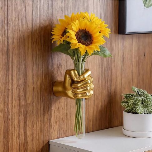 منحوتات جدارية ذهبية، مزهريات جدارية يدوية لديكور المنزل، منحوتة فنية مثبتة على الحائط، ديكور مزهرية فنية فريدة من نوعها، مزهرية معلقة حديثة لديكور غرف المعيشة، تمثال مزهرية أنبوب اختبار معلق (ذهبي) in Kuwait