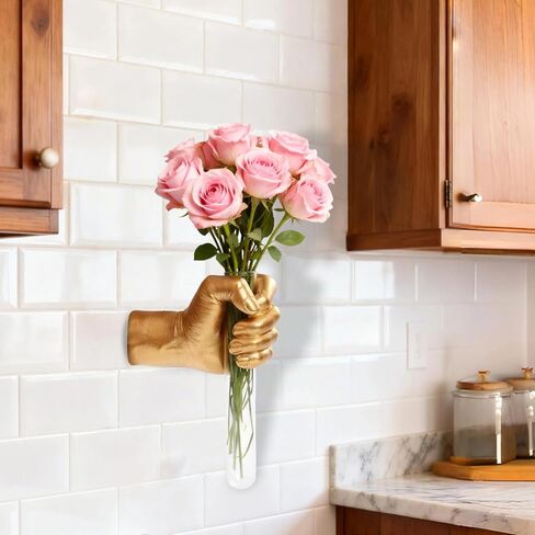 منحوتات جدارية ذهبية، مزهريات جدارية يدوية لديكور المنزل، منحوتة فنية مثبتة على الحائط، ديكور مزهرية فنية فريدة من نوعها، مزهرية معلقة حديثة لديكور غرف المعيشة، تمثال مزهرية أنبوب اختبار معلق (ذهبي) in Kuwait