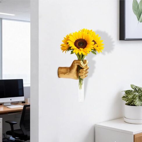 منحوتات جدارية ذهبية، مزهريات جدارية يدوية لديكور المنزل، منحوتة فنية مثبتة على الحائط، ديكور مزهرية فنية فريدة من نوعها، مزهرية معلقة حديثة لديكور غرف المعيشة، تمثال مزهرية أنبوب اختبار معلق (ذهبي) in Kuwait