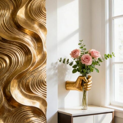 منحوتات جدارية ذهبية، مزهريات جدارية يدوية لديكور المنزل، منحوتة فنية مثبتة على الحائط، ديكور مزهرية فنية فريدة من نوعها، مزهرية معلقة حديثة لديكور غرف المعيشة، تمثال مزهرية أنبوب اختبار معلق (ذهبي) in Kuwait