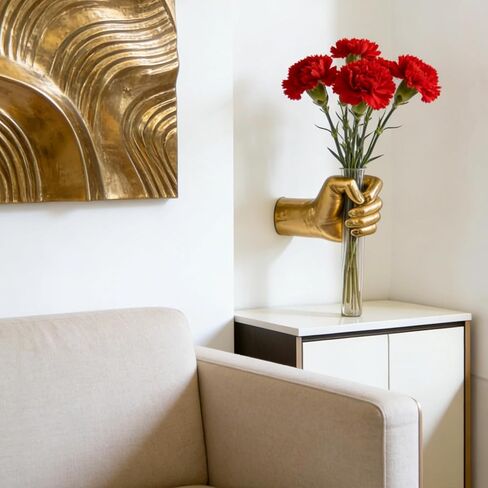 منحوتات جدارية ذهبية، مزهريات جدارية يدوية لديكور المنزل، منحوتة فنية مثبتة على الحائط، ديكور مزهرية فنية فريدة من نوعها، مزهرية معلقة حديثة لديكور غرف المعيشة، تمثال مزهرية أنبوب اختبار معلق (ذهبي) in Kuwait