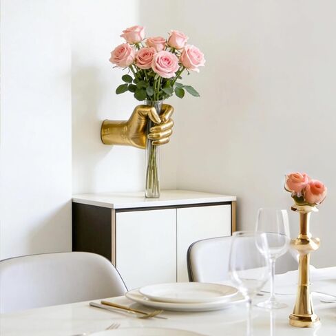 منحوتات جدارية ذهبية، مزهريات جدارية يدوية لديكور المنزل، منحوتة فنية مثبتة على الحائط، ديكور مزهرية فنية فريدة من نوعها، مزهرية معلقة حديثة لديكور غرف المعيشة، تمثال مزهرية أنبوب اختبار معلق (ذهبي) in Kuwait