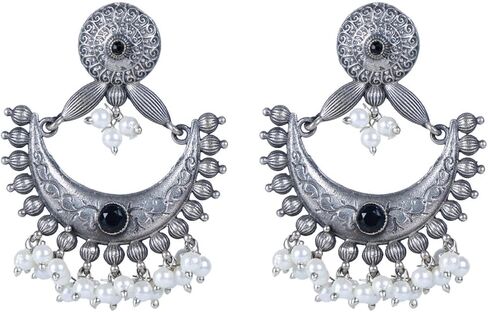 Efulgenz Chandbali Oxidized Antique Boho Indian Earrings for Women Crystal Faux Pearl Dangle Earring Indian Oxidized Jewelry Bohemian Statement Earrings Jewelry for Women in Saudi Arabia