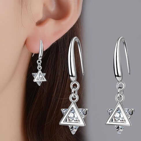 Silver Plated Star of David Dangle Earrings for Women Rhinestone Triangle Earrings Jewish Star-of-David Earring in Kuwait