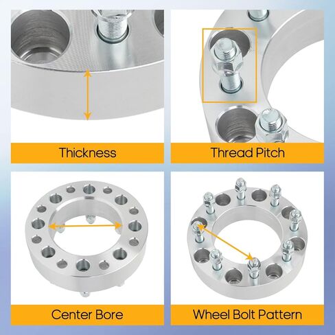 OCPTY 4 قطع 8 × 180 إلى 8 × 170 فواصل عجلات 2 بوصة محولات عجلات 14 × 1.5 مسامير 126 مم مركز مناسب لـ 2011-2018 لسيارة شيفروليه لسيلفرادو 2500/2011-2023 لسيارة شيفروليه لسيلفرادو 2500 HD in Kuwait