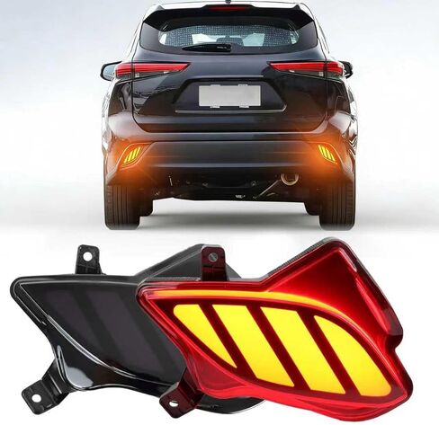 Smoked LED Rear Reflector Fog Daytime Running Lamp Dynamic Sequential LED Turn Signal Light Function Compatible with Toyota Highlander 4TH 2021 2022 2023 SE LE XSE in Kuwait