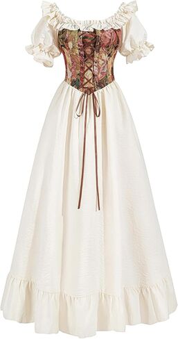 FCCAM Corset Renaissance Dress Women Victorian Dresses Short Sleeve Floral Lace Up Medieval Costume in Kuwait
