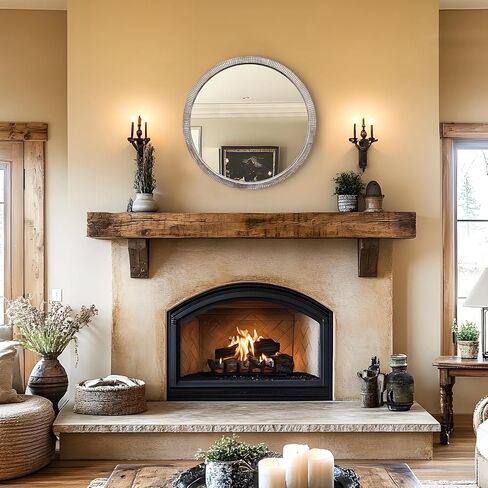 مرآة خشبية مستديرة مقاس 30 بوصة، مرآة خشبية كبيرة، مرايا مستديرة من الخشب الريفي لتزيين الحائط، مرايا حائط دائرية للمدخل، غرفة المعيشة، إطار أبيض مغسول in Kuwait