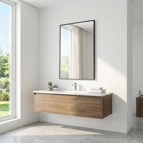 24" x36" Matte Black Wall Mirror for Bathroom, 36" x 24" Metal Framed Vanity Mirror, Modern Minimalist Rectangular Decor for Entryway, Vertical/Horizontal Hang in Saudi Arabia