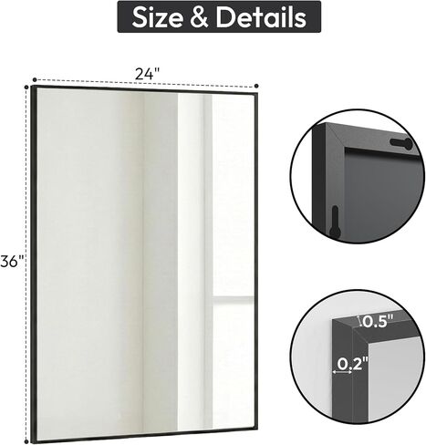 24" x36" Matte Black Wall Mirror for Bathroom, 36" x 24" Metal Framed Vanity Mirror, Modern Minimalist Rectangular Decor for Entryway, Vertical/Horizontal Hang in Saudi Arabia