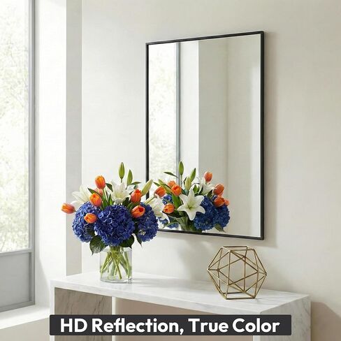 24" x36" Matte Black Wall Mirror for Bathroom, 36" x 24" Metal Framed Vanity Mirror, Modern Minimalist Rectangular Decor for Entryway, Vertical/Horizontal Hang in Saudi Arabia