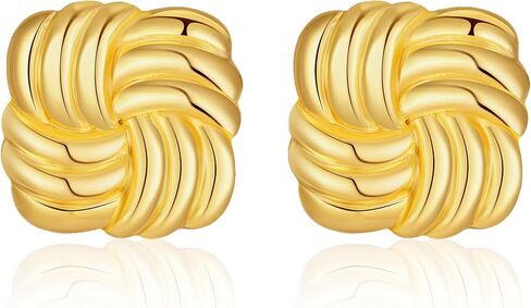 Gold Statement Earrings for Women Trendy Chunky Gold Earrings Geometric Earrings Wings Feather Textured Earrings Square Shell Textured Stud Earrings Fashion Jewelry in Kuwait