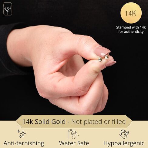 MAX + STONE 14K أقراط ذهبية صغيرة 4 مم | أقراط ذهبية عيار 14 قيراط للنساء | أقراط ذهبية مضادة للحساسية للنساء in Saudi Arabia