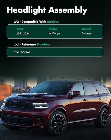 SCITOO Headlight Assembly Fit 2021-2024 for Dodge Durango Black Housing Clear Lens Left Side Headlight 68433779AF in Saudi Arabia