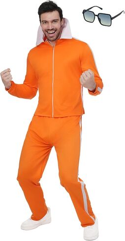 Halloween Men's Costume Orange Sports Suit Jacket Sportswear Suit with Glasses for Halloween Cosplay Party in Kuwait