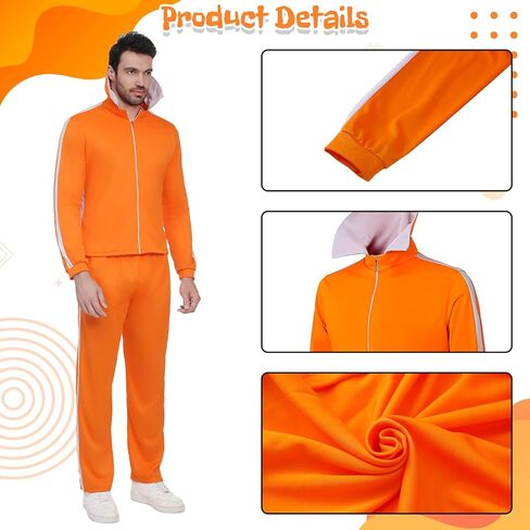 Halloween Men's Costume Orange Sports Suit Jacket Sportswear Suit with Glasses for Halloween Cosplay Party in Kuwait