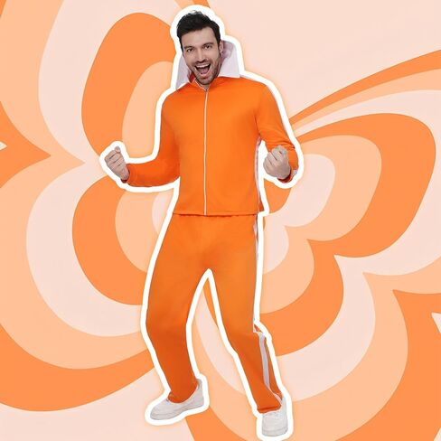 Halloween Men's Costume Orange Sports Suit Jacket Sportswear Suit with Glasses for Halloween Cosplay Party in Kuwait