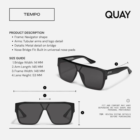 نظارة شمسية QUAY TEMPO Shield للرجال والنساء + حزمة مع طقم نظارات إكسسوارات in Kuwait
