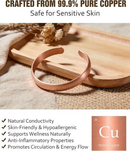 Jecanori Pure Copper Bracelet — 99.99% Real Solid Copper Bracelet for Men & Women, Adjustable Tibetan Cuff Bangle, Gift Box Included in Kuwait