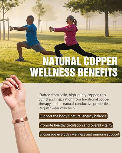 Jecanori Pure Copper Bracelet — 99.99% Real Solid Copper Bracelet for Men & Women, Adjustable Tibetan Cuff Bangle, Gift Box Included in Kuwait