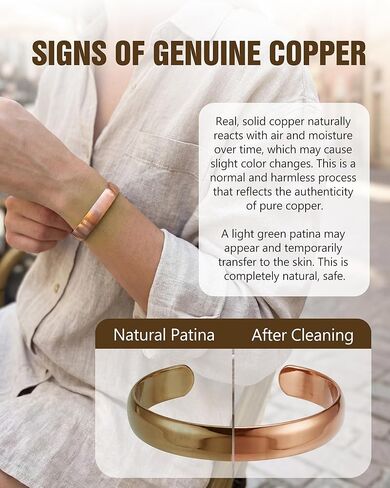 Jecanori Pure Copper Bracelet — 99.99% Real Solid Copper Bracelet for Men & Women, Adjustable Tibetan Cuff Bangle, Gift Box Included in Kuwait