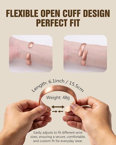 Jecanori Pure Copper Bracelet — 99.99% Real Solid Copper Bracelet for Men & Women, Adjustable Tibetan Cuff Bangle, Gift Box Included in Kuwait