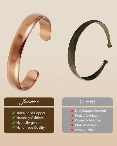 Jecanori Pure Copper Bracelet — 99.99% Real Solid Copper Bracelet for Men & Women, Adjustable Tibetan Cuff Bangle, Gift Box Included in Kuwait