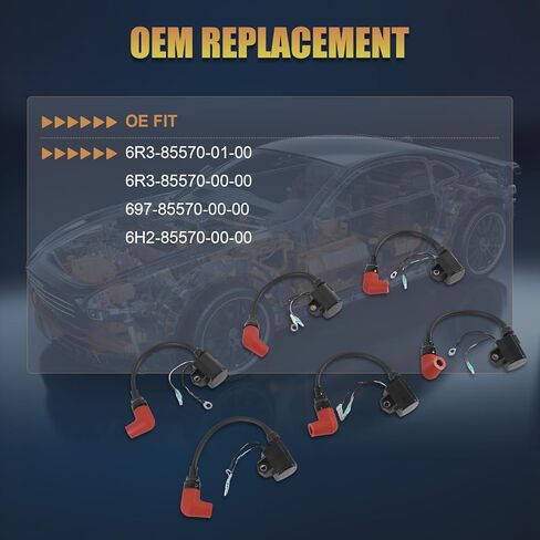 6PCS Heavy Duty Ignition Coils Fit for Yamaha Outboard 100HP 115HP 130HP 140HP 150HP 175HP 200HP 225HP 2 Stroke Replace OE 6R3-85570-01-00 6R3-85570-00-00 in Kuwait
